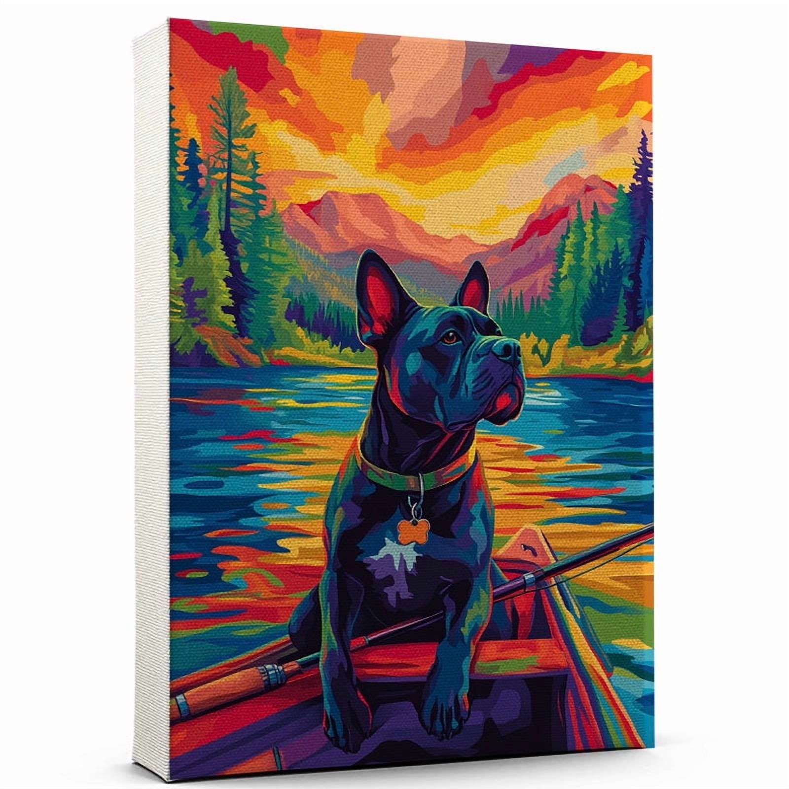 Corso Fish Cane Corso Dog Playing Fishing Stretched Canvas Size 8x12 – Vintage ...