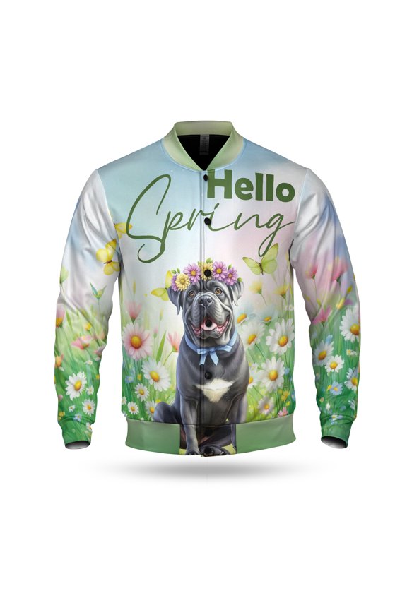 Cane Corso Hello Spring Time Flower Floral Nature All Over Print 3D Baseball Jacket Italian Mastiff Dog Lover Gifts Idea Bomber Jacket Softball - 02031