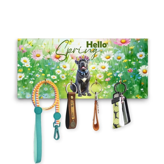 Cane Corso Hello Spring Time Flower Floral Nature Wood Key Holder Italian Mastiff Dog Lover Gifts Idea Wall-mounted Key Rack Home Decor - 02031