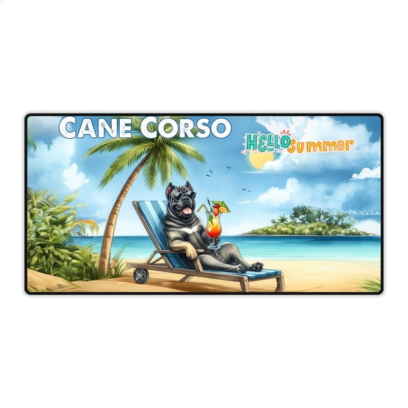 Cane Corso Hello Summer Beach Theme with Sunglasses and Tropical Cocktail Desk Mat Full Keyboard Mouse Pad Italian Mastiff Dog Lover Gifts Idea Large Mousepad - 00009