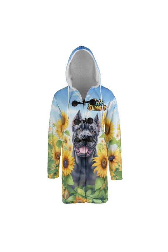 Cane Corso Hello Summer Sunshine Sunflowers Spring Retro Vintage All Over Print 3D Hooded Duffle Toggle Coat Italian Mastiff Dog Lover Gifts Idea - 00008