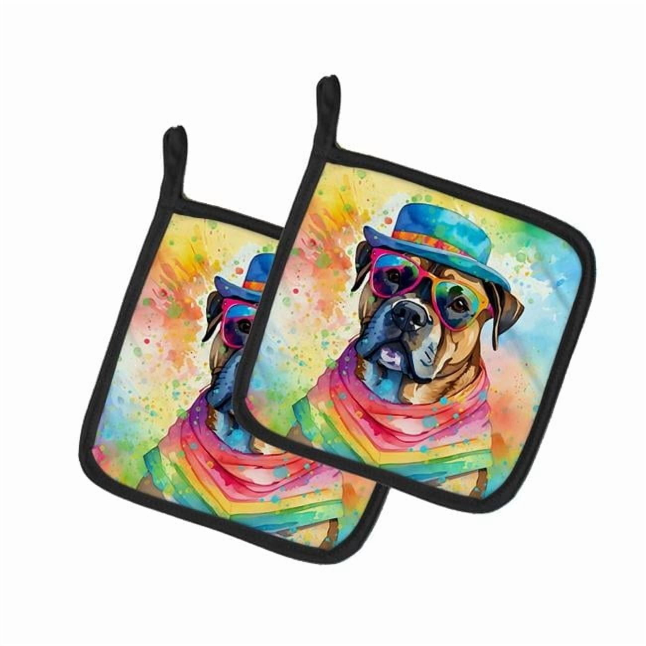 Cane Corso Hippie Dawg Pair of Pot Holders 7.5 in x 7.5 in