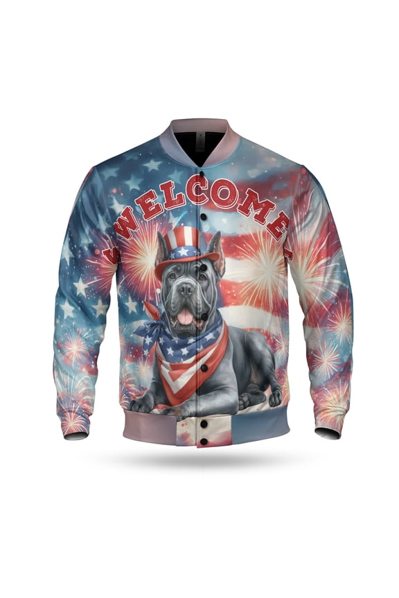 Cane Corso Patriotic Welcome for 4Th of July Independence Day All Over Print 3D Baseball Jacket Italian Mastiff Dog Lover Gifts Idea Bomber Jacket Softball - 00010