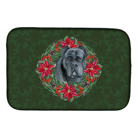 Cane Corso Poinsetta Wreath Dish Drying Mat