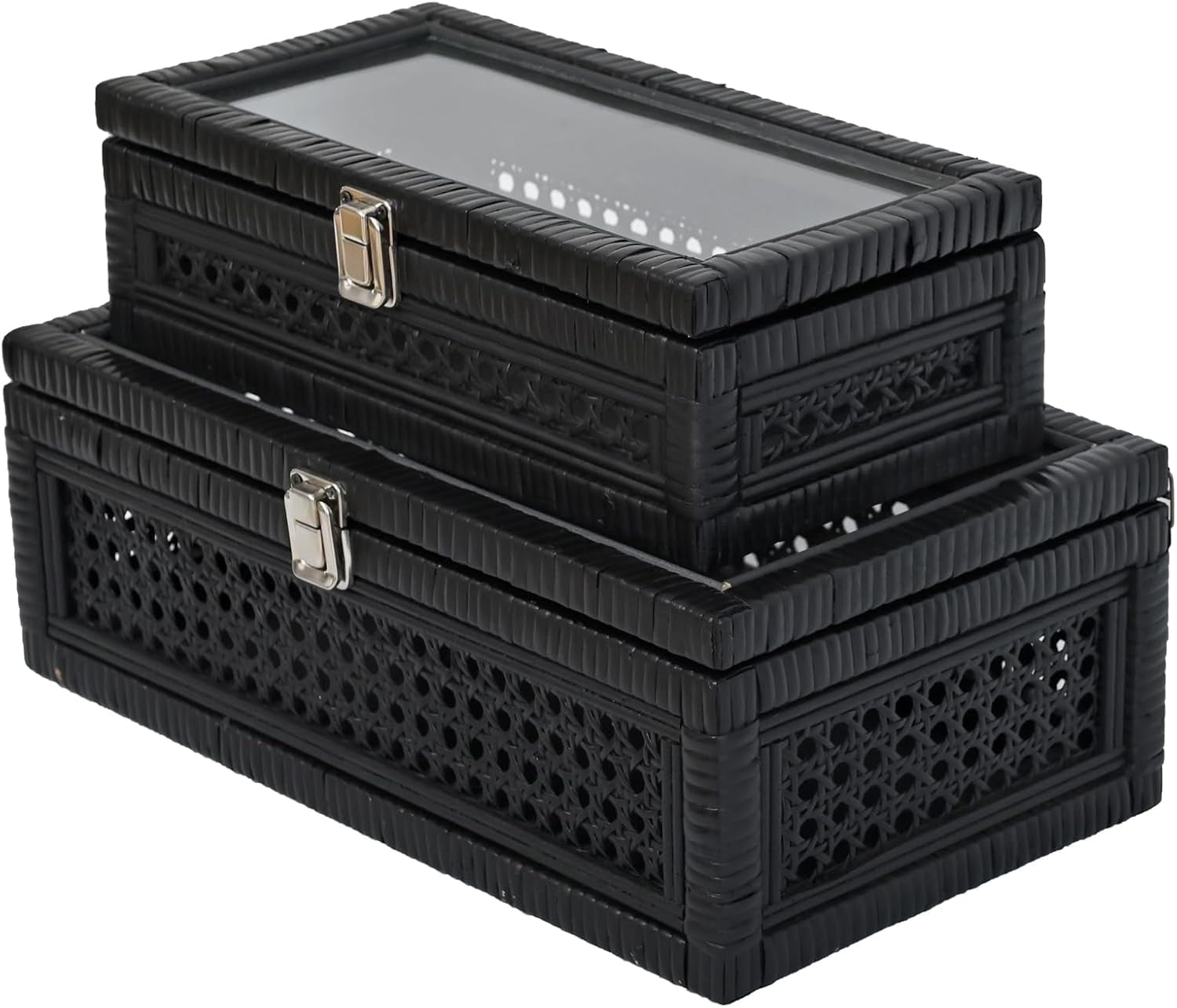 Cane and Rattan Decorative Storage Boxes with Lids - Elegant Set of 2 ...