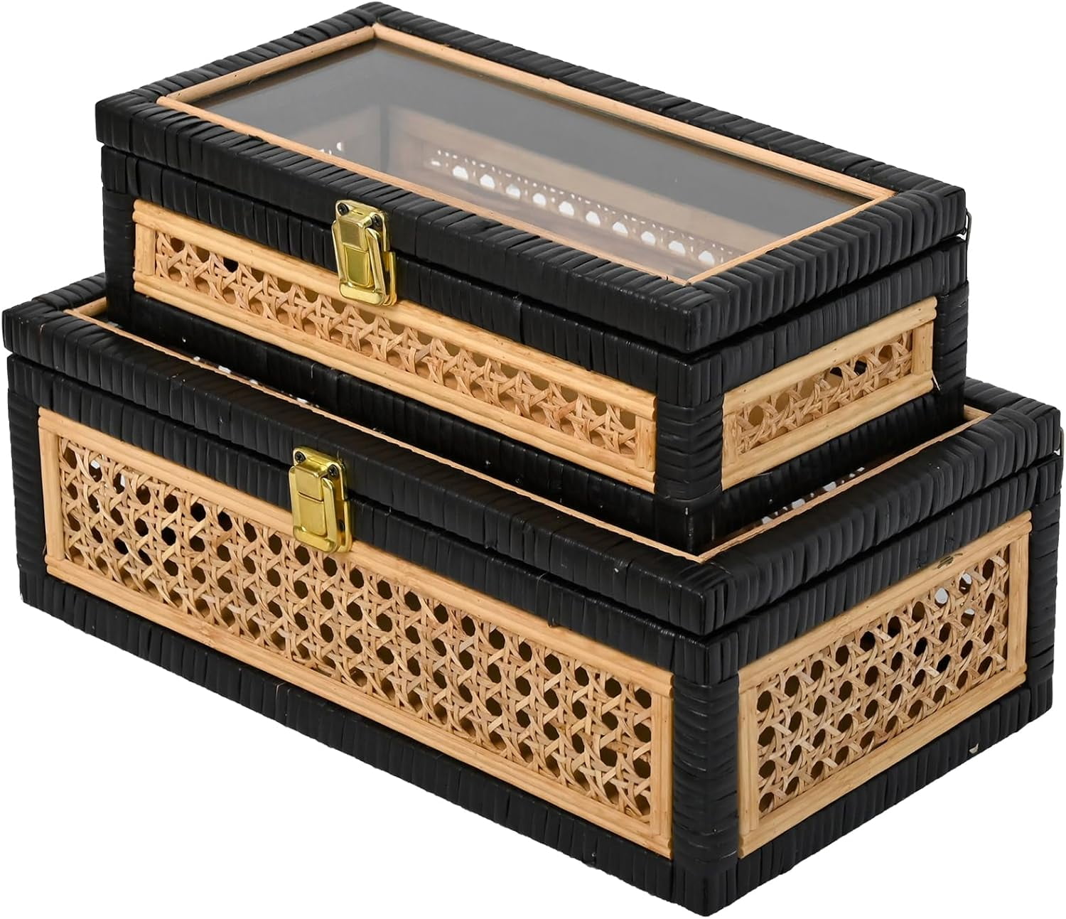 Cane and Rattan Decorative Storage Boxes with Lids - Elegant Set of 2 ...