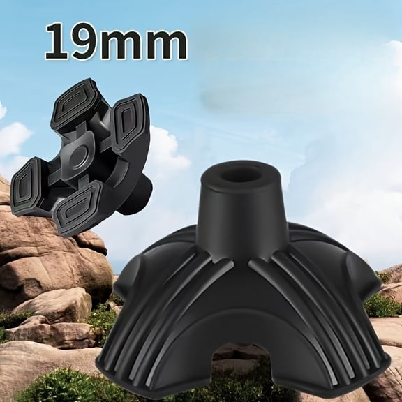 Cane Tip Heavy Duty - Self Standing Non-Slip Rubber Quad Base for Walking Cane - Stable 4 Prong Replacement Foot Pad for Walking Stick Offset Quad Pod or Tripod