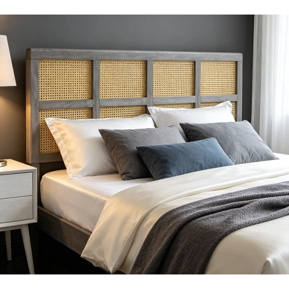 Cane Woven Rattan Queen Headboard, Gray