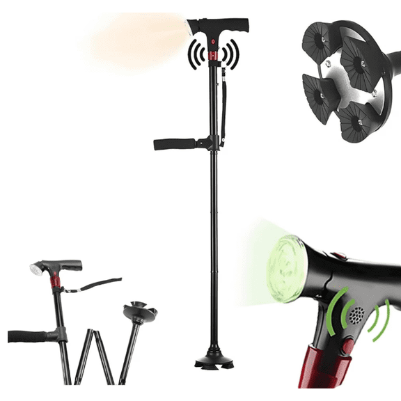 Canehero, New Cane Hero Walking Cane for Men & Women, Smart Cane with Light, Foldable Dual Handles, Alarm, Lightweight, Non-Slip Base for Everyday Support & Seniors, Gift for Veterans & Parents(A)