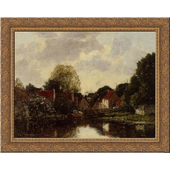 Canel near Dordrecht 24x20 Gold Ornate Wood Framed Canvas Art by Eugene Boudin