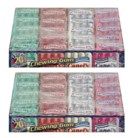 Canel's Chewing Gum with 4 Assorted Flavors Peppermint, Cinnamon, Spearmint, and Tutti-Fruity Bubble Gum for Snacks Home Office Breaktime Halloween Christmas Pantry Staples 20pcs ( Pack of 2)