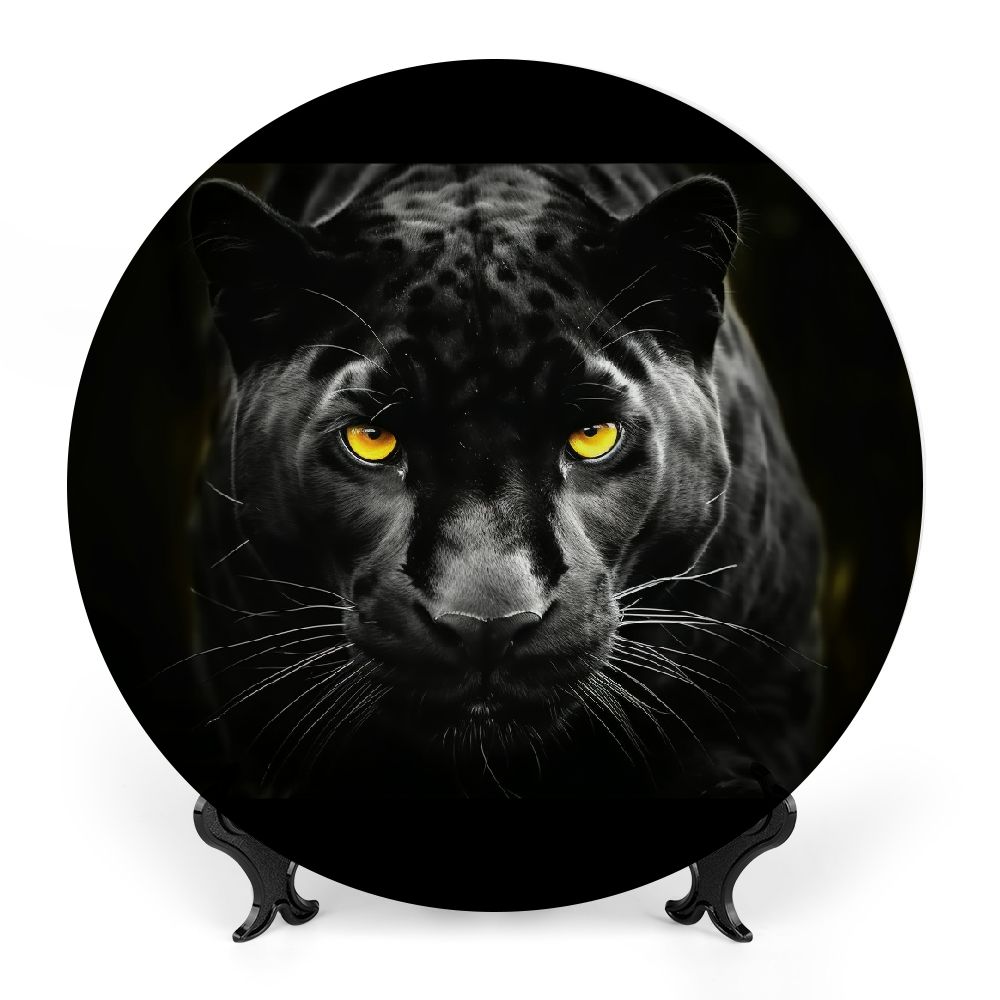 Canfashion Black Panther Ceramic Decorative Plate for Home Office Wall