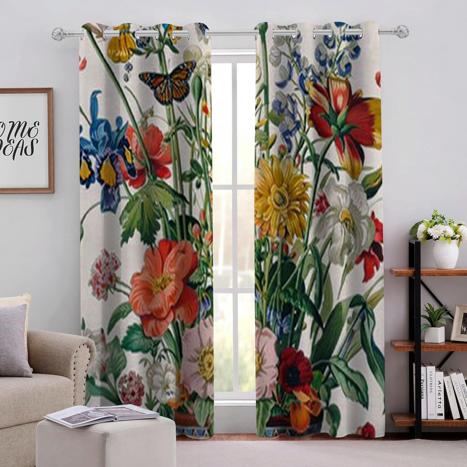 Canfashion Flowers Butterfly Perforated Light Blocking Curtains 2Pack