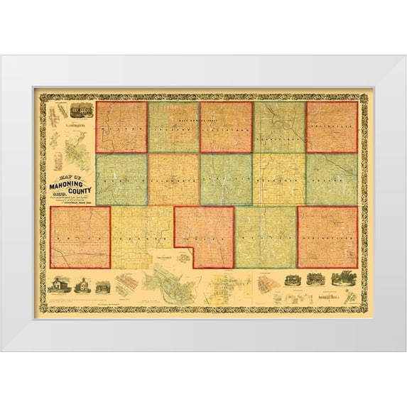 Canfield 18x14 White Modern Wood Framed Museum Art Print Titled - Mahoning County Ohio - Canfield 1860