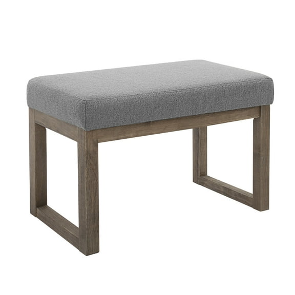 CangLong 27 inch Wide Rectangle Ottoman Bench Grey Footstool, Linen Fabric for Living Room, Bedroom,Grey