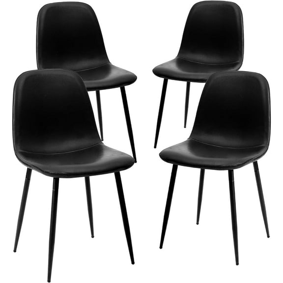 CangLong Faux Leather Dining Back Modern Side Chair for Pub Coffee Home, Set of 4, Black