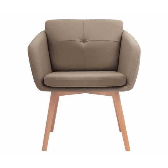 CangLong Faux Leather Side Chair Upholstered Arm Dinging Chair with Wood Legs Set of 1, Light Brown