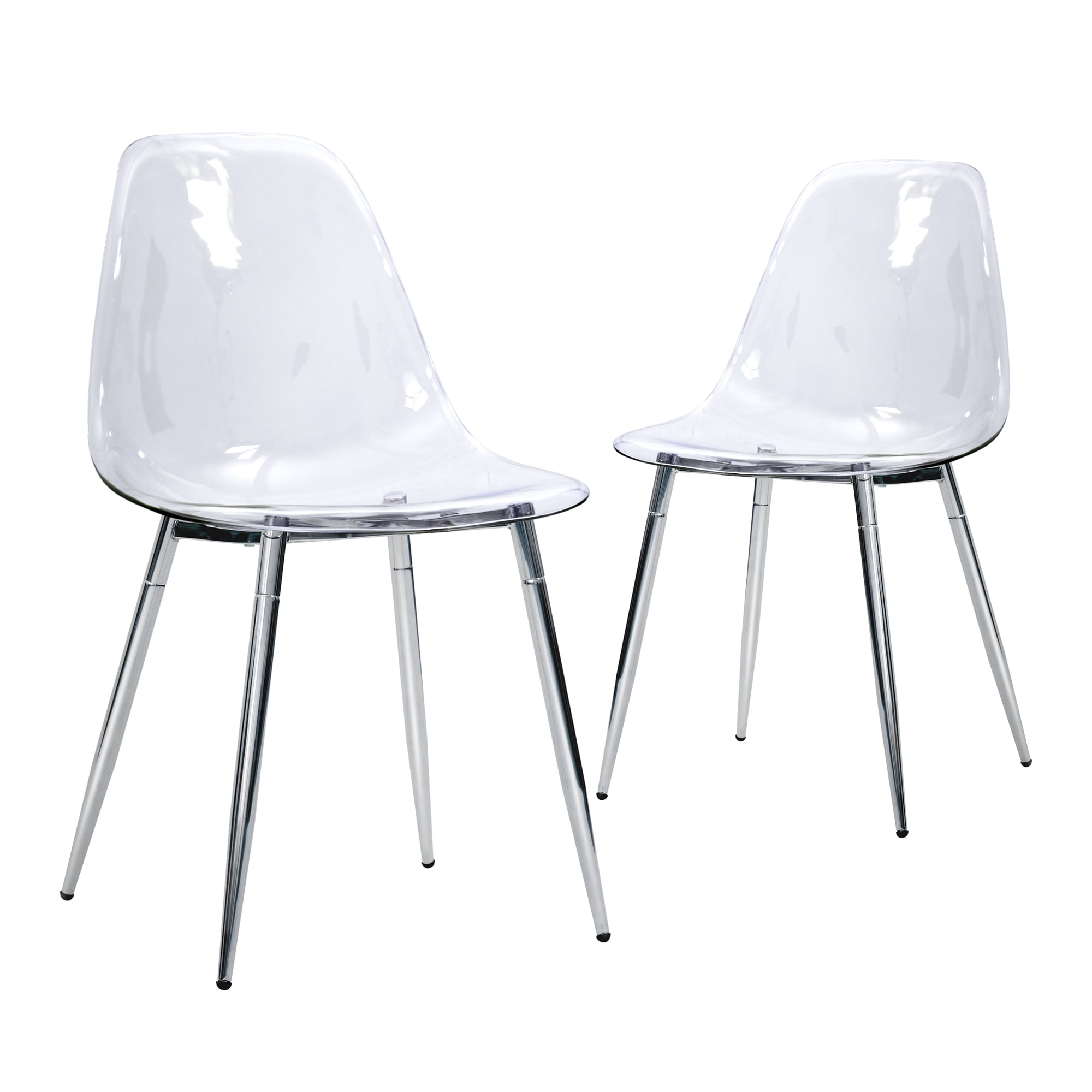 CangLong Kitchen Modern Dining, Desk Side Chair with Metal Legs, Set of 2, Clear