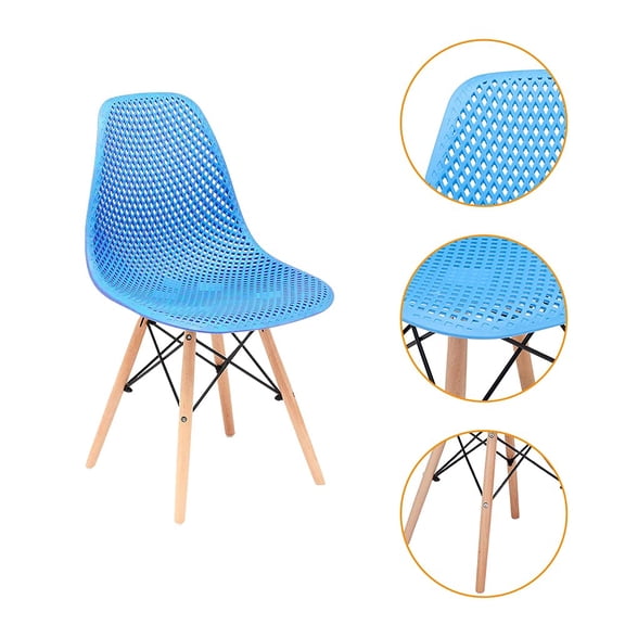 CangLong Mid Century Modern Dining Chair Blue Plastic Beech Wood Legs Set of 2