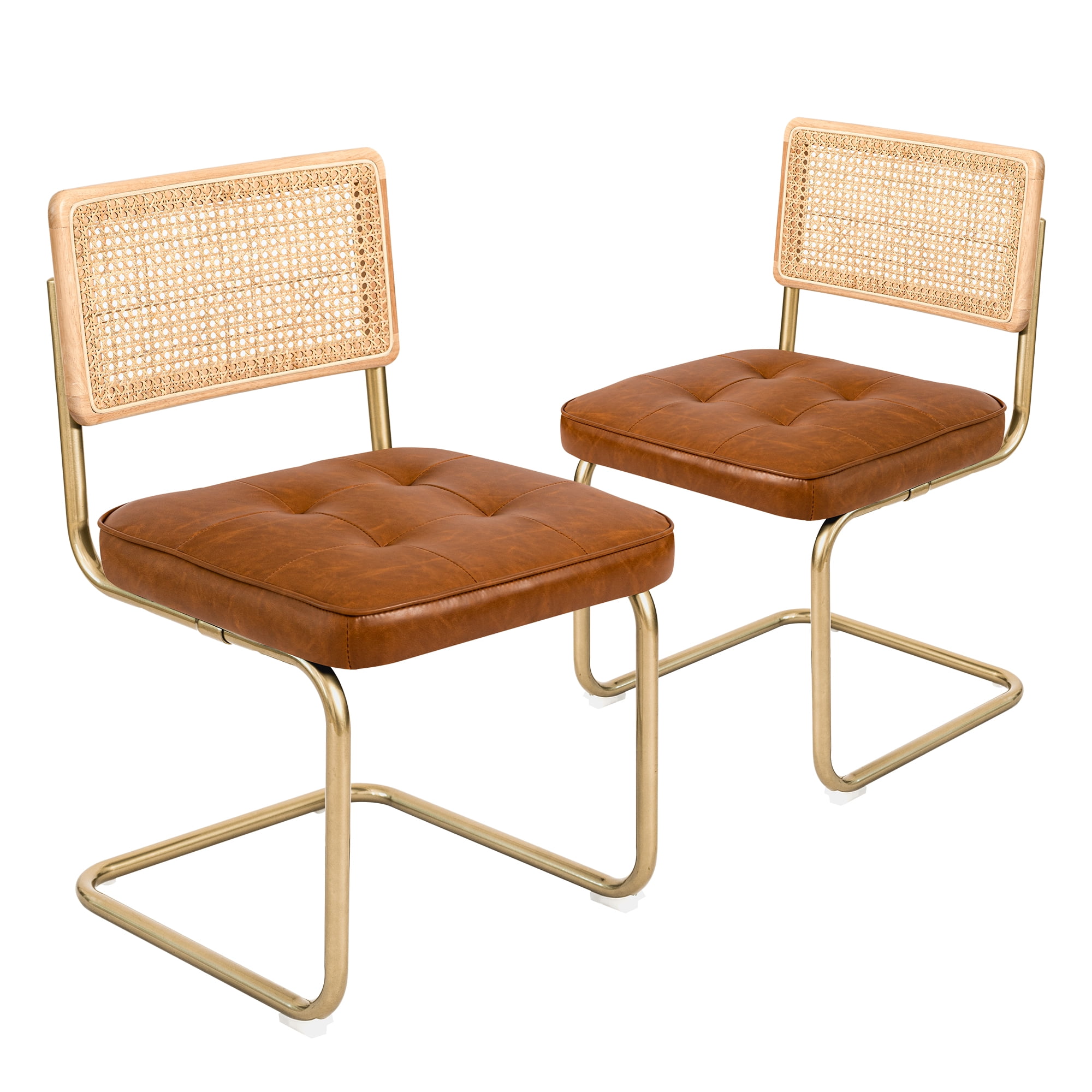 CangLong Mid-Century Modern, Natural Mesh Rattan Backrest, Upholstered ...