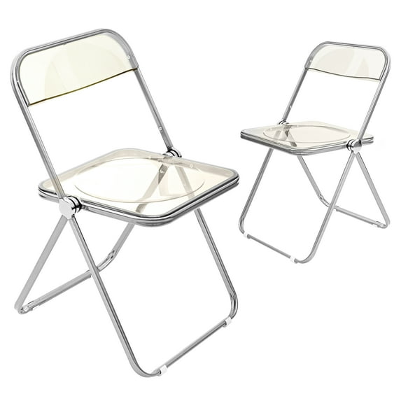 CangLong Modern Acrylic Stackable, Plastic Folding Dining Room Armless Chairs with Metal Frame, Set of 2, Grey Transparent