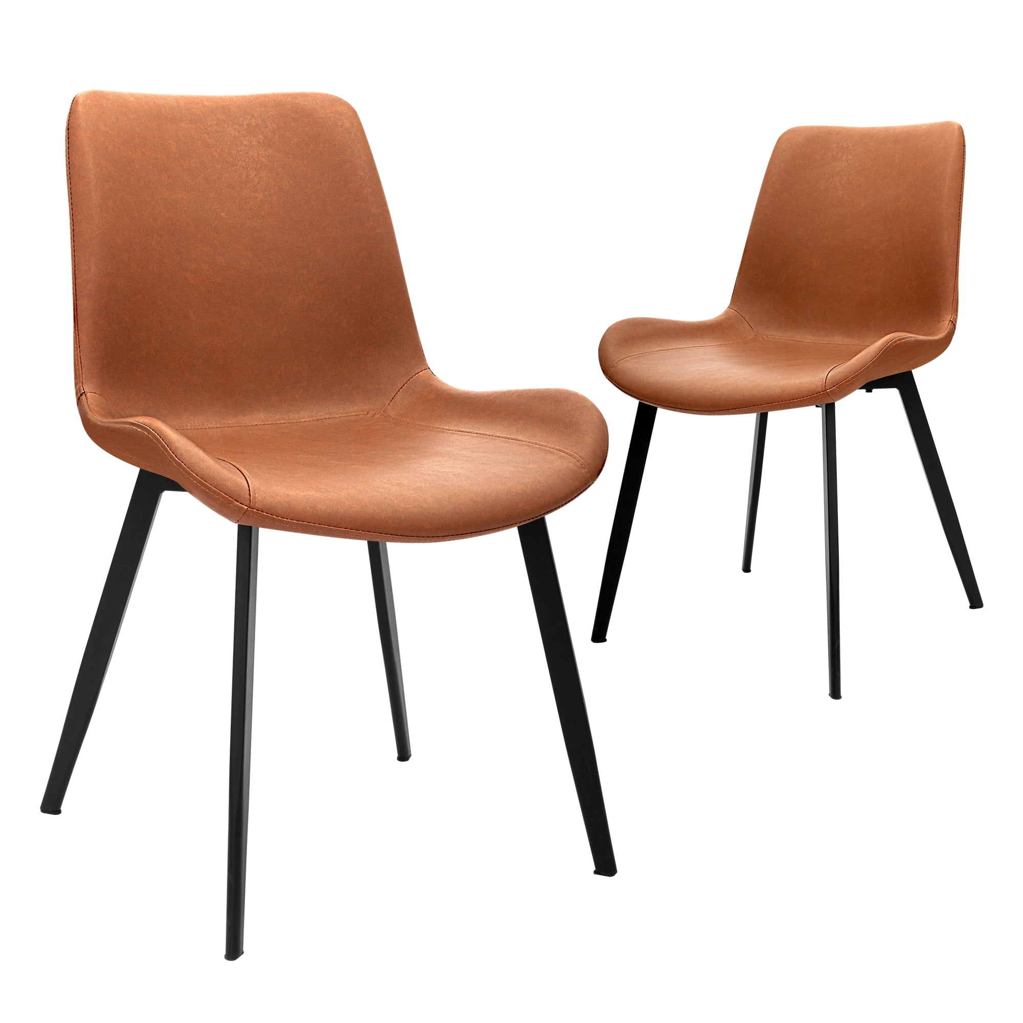 CangLong Modern Faux Leather Dining Chairs, PU Cushion Seat Back, Metal Legs for Kitchen Dining Room Side Chair, Set of 2, Brown