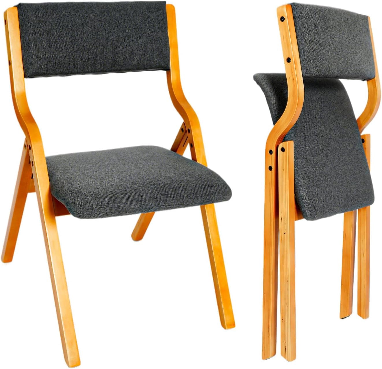 Interlocking Foldable Chairs CangLong Padded Foldable Chairs Set of 2 with Solid Wood Frame ...