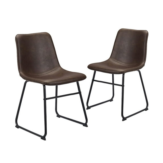 Canglong Mid Century Modern Style PU Side Chair with Black Metal Base Faux Leather Bucket Seat, Set of 2, Brown