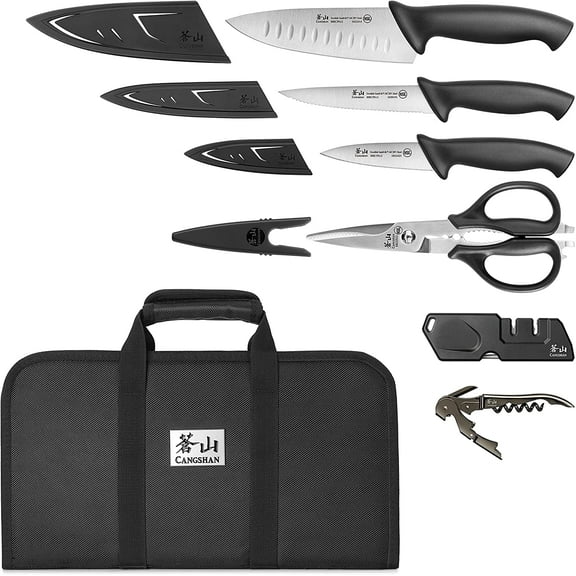 Cangshan 1607263 Cangshan Horizon Series 1026689 Sandvik 14C28n Steel 7-Piece Travel Knife Bag Set