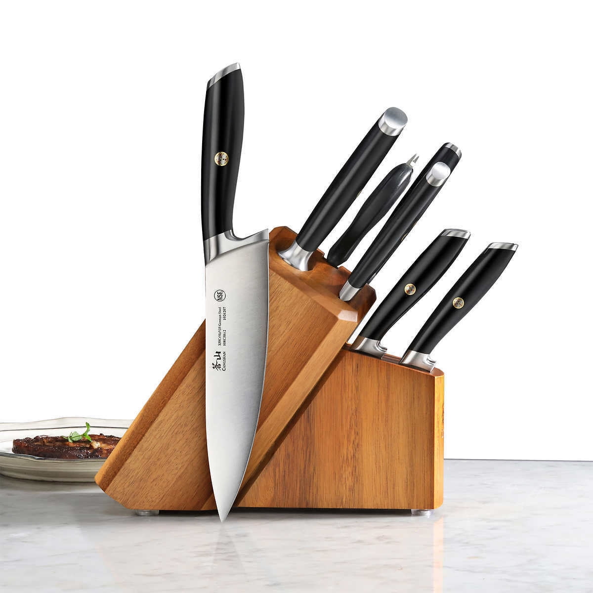 Beautiful 12 Piece Knife Block Set with Soft-Grip Ergonomic Handles White and Gold by Drew Barrymore