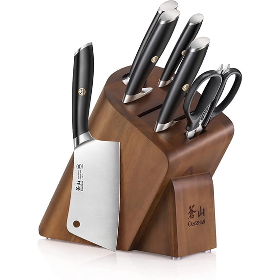Cangshan L Series German Steel Forged 7-Piece Cleaver Knife Block Set, Black