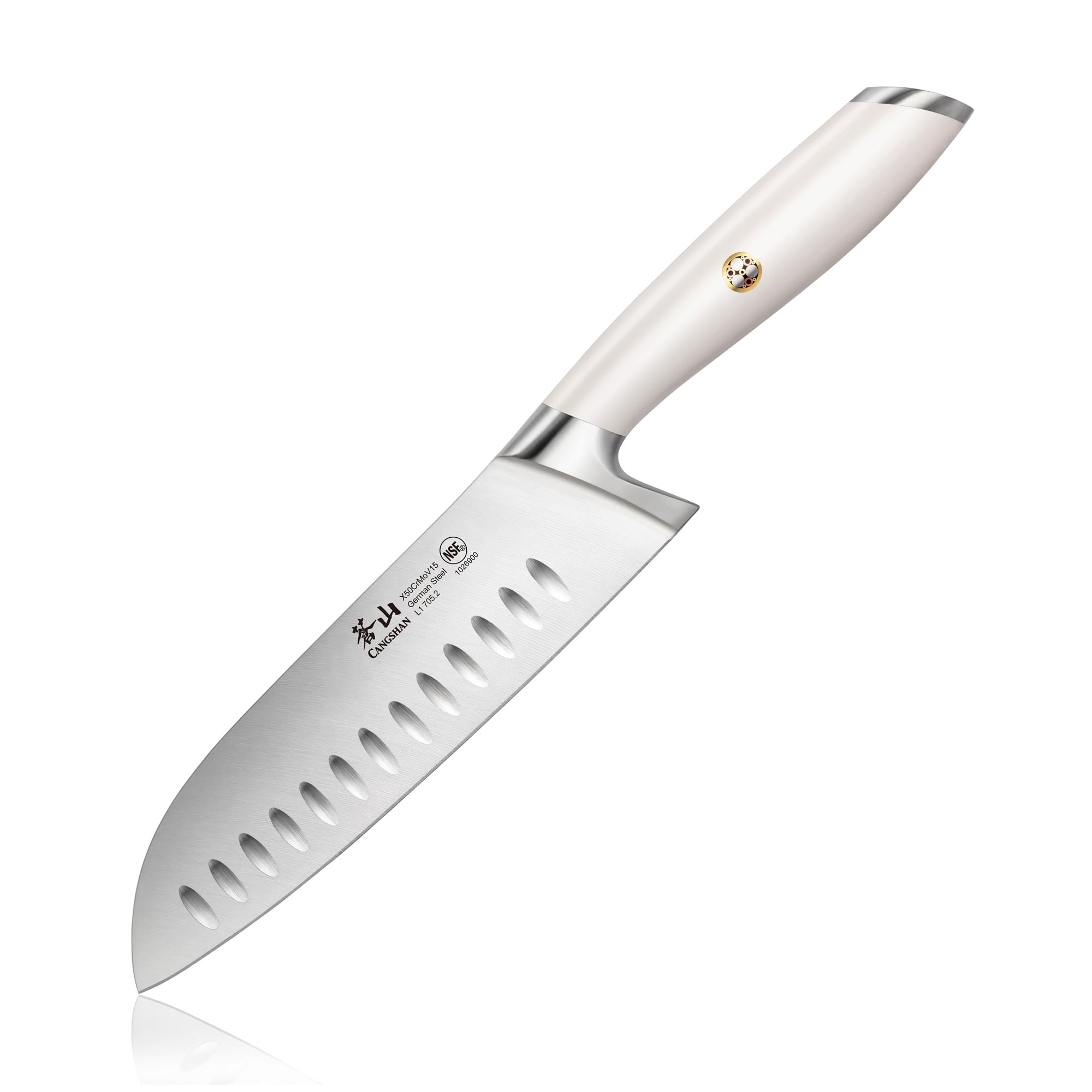 Cangshan L1 Series 1026900 German Steel 7" Santoku Knife, White