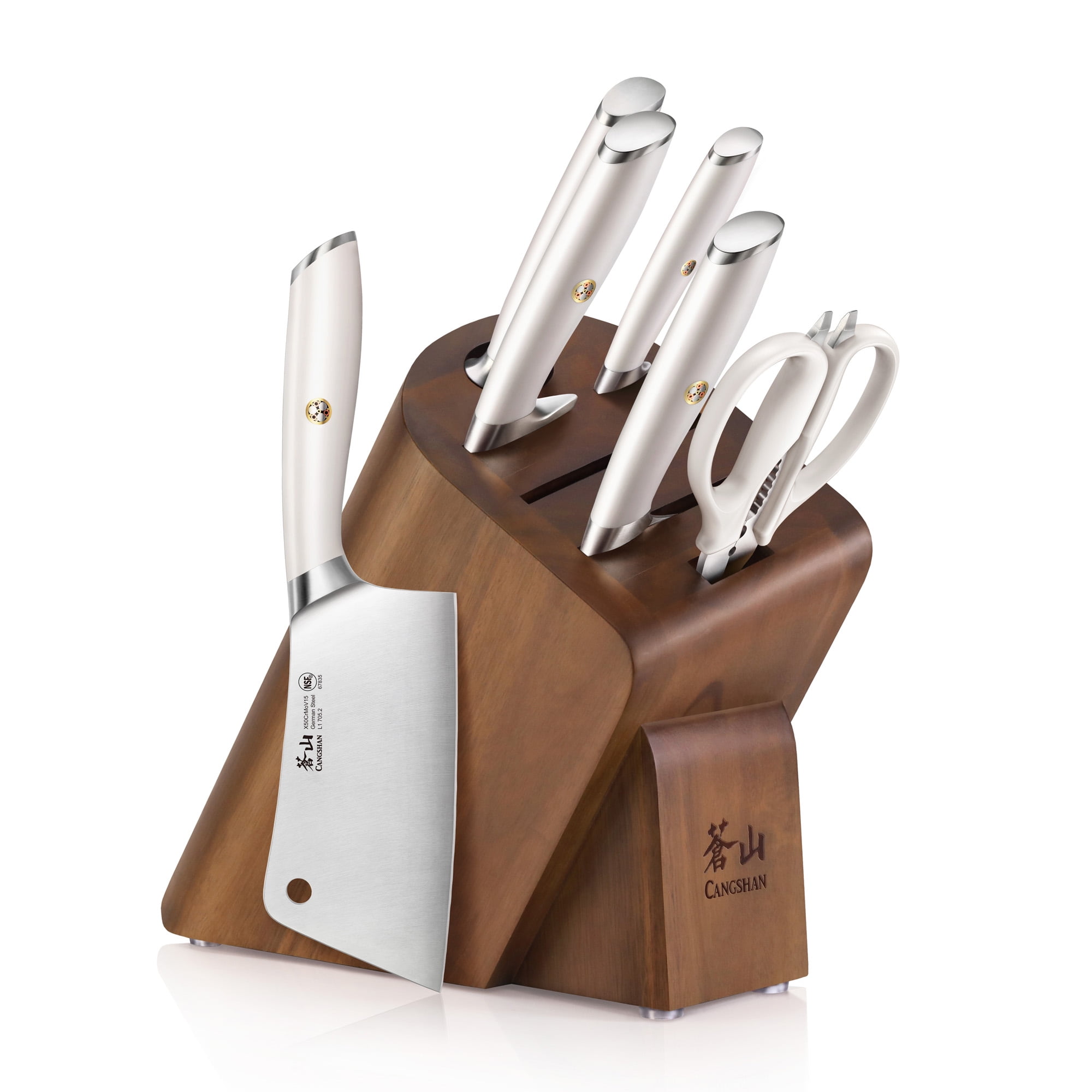 Cangshan L1 Series 1027129 German Steel 7Piece Cleaver Knife Block Set, White