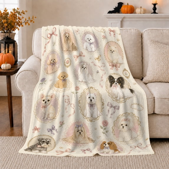 Canine Breed Collage Pattern, Cozy Pet Portrait Pattern, Warm Flannel Blanket for Living Room and Bedroom, Dog Lovers Valentine's Day Gift, Pet Lover Home Decor