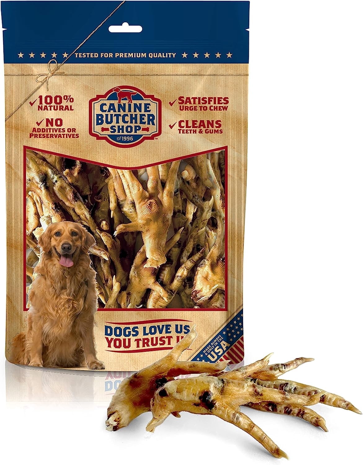 Canine Butcher Shop Chicken Feet Dog Treats, Raised & Made in USA (30-Pack), Dehydrated Chicken Feet, All Natural Dog Chews & Dog Snacks