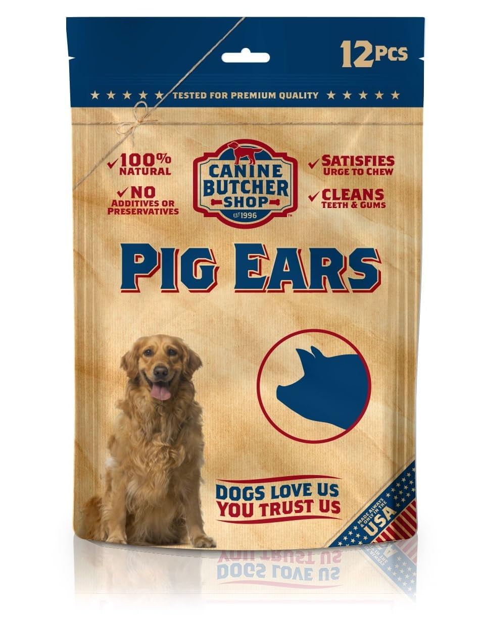 Canine Butcher Shop Pig Ears for Dogs Large Made in USA, Pig Ears Dog