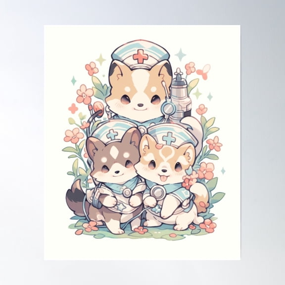 Canine Care Squad: Nurse Dogs To The Rescue! Poster Wall Art, Modern Wall Decor, 8x12 UNFRAMED