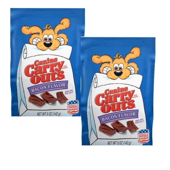 Canine Carry Outs Bacon Flavor Dog Snacks with Delicious Aroma & Soft Texture for Pup Treats Snackings Treating Training Goodies for All Dog Sizes Convenient & Resealable Bags 5oz Pack of 2