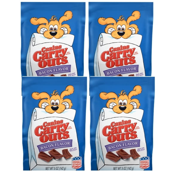 Canine Carry Outs Bacon Flavor Dog Snacks with Delicious Aroma & Soft Texture for Pup Treats Snackings Treating Training Goodies for All Dog Sizes Convenient & Resealable Bags 5oz Pack of 4