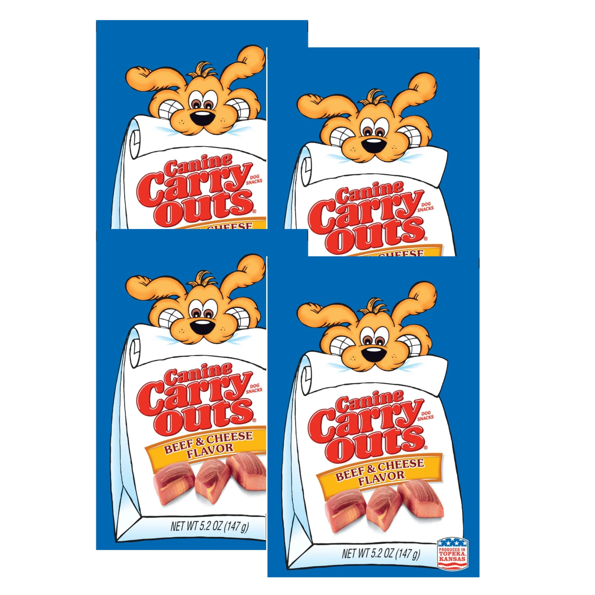 Canine Carry Outs Beef & Cheese Flavor Dog Snacks with Delicious Aroma & Soft Texture for Pup Treats Snackings Treating Training Goodies for All Dog Sizes Convenient & Resealable Bags 5.2oz Pack of 4