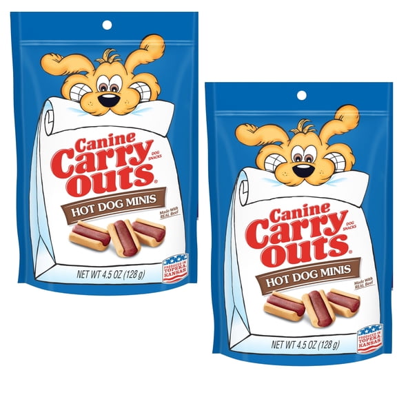 Canine Carry Outs Hot Dog Minis Dog Treats 4.5oz. Made with Real Bacon and Cheese Soft Chewy Delicious Dog Snacks Make Training and Treating Easy Suitable for All Dog Size Pack of 2