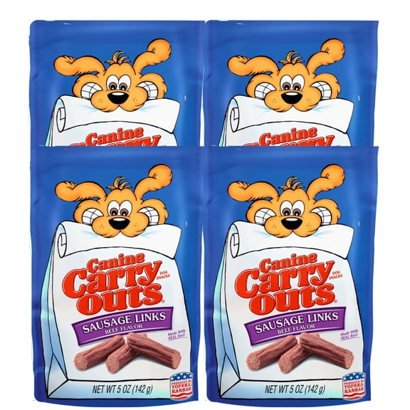 Canine Carry Outs Sausage Links Beef Flavor Dog Snacks with Delicious Aroma & Chewy Texture for Pup Munchy Sticks Snackings Treating Training Goodies for All Dog Sizes 5oz Pack of 4