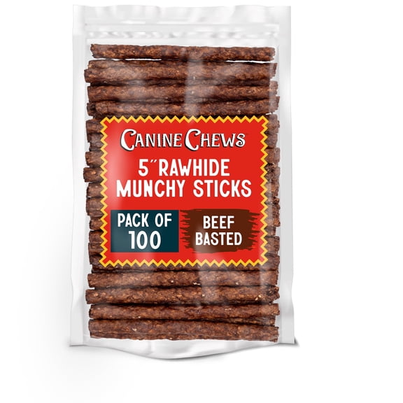 Canine Chews 5" Munchy Rawhide Sticks for Small Dogs Munchy Dog | Rawhide Sticks For Dog Treats (100 Pack)