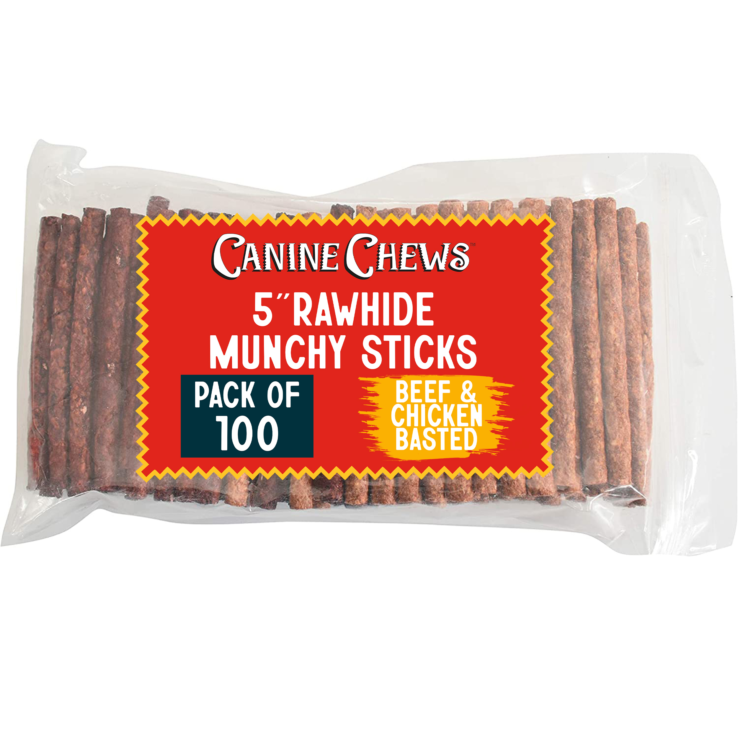 Canine Chews 5" Munchy Rawhide Training Treats for Small Dogs Beef & Chicken Flavor 2.1 lbs
