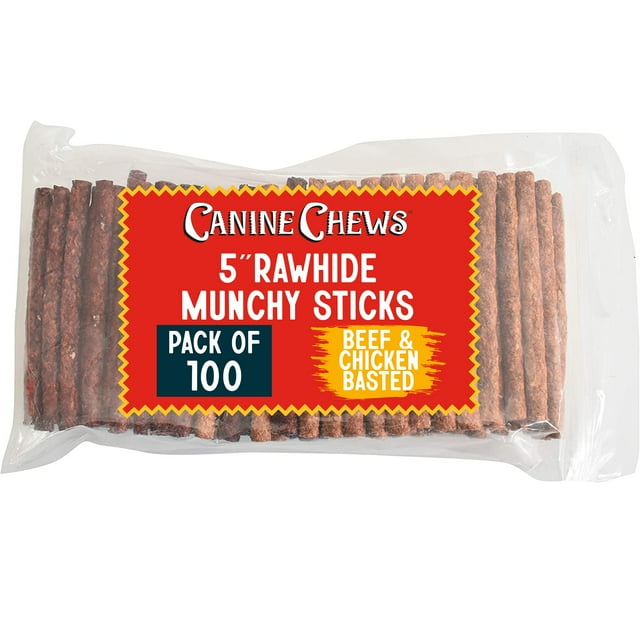 Canine Chews 5" Munchy Rawhide Training Treats for Small Dogs Beef