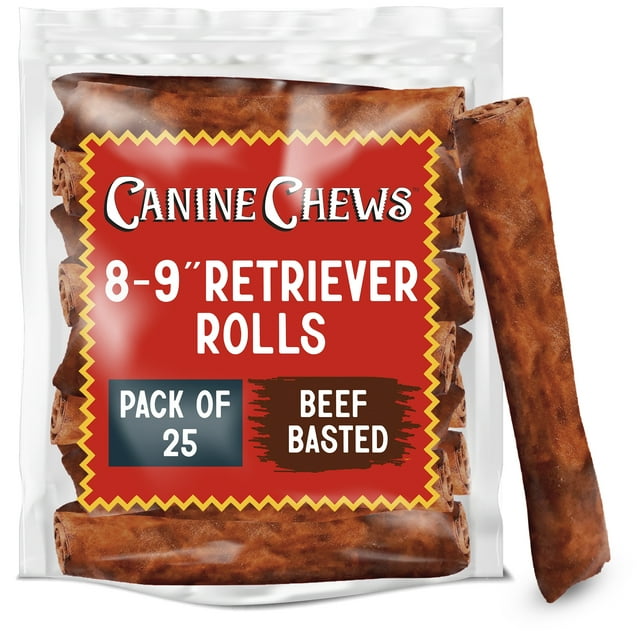 Canine Chews 89" Beef Basted Large Rawhide Dog Bones, Retriever Rolls