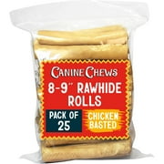 Canine Chews 8-9" Chicken Basted Rawhide Dog Bones, Dog Bones for Large Dogs, 25 Pack, New