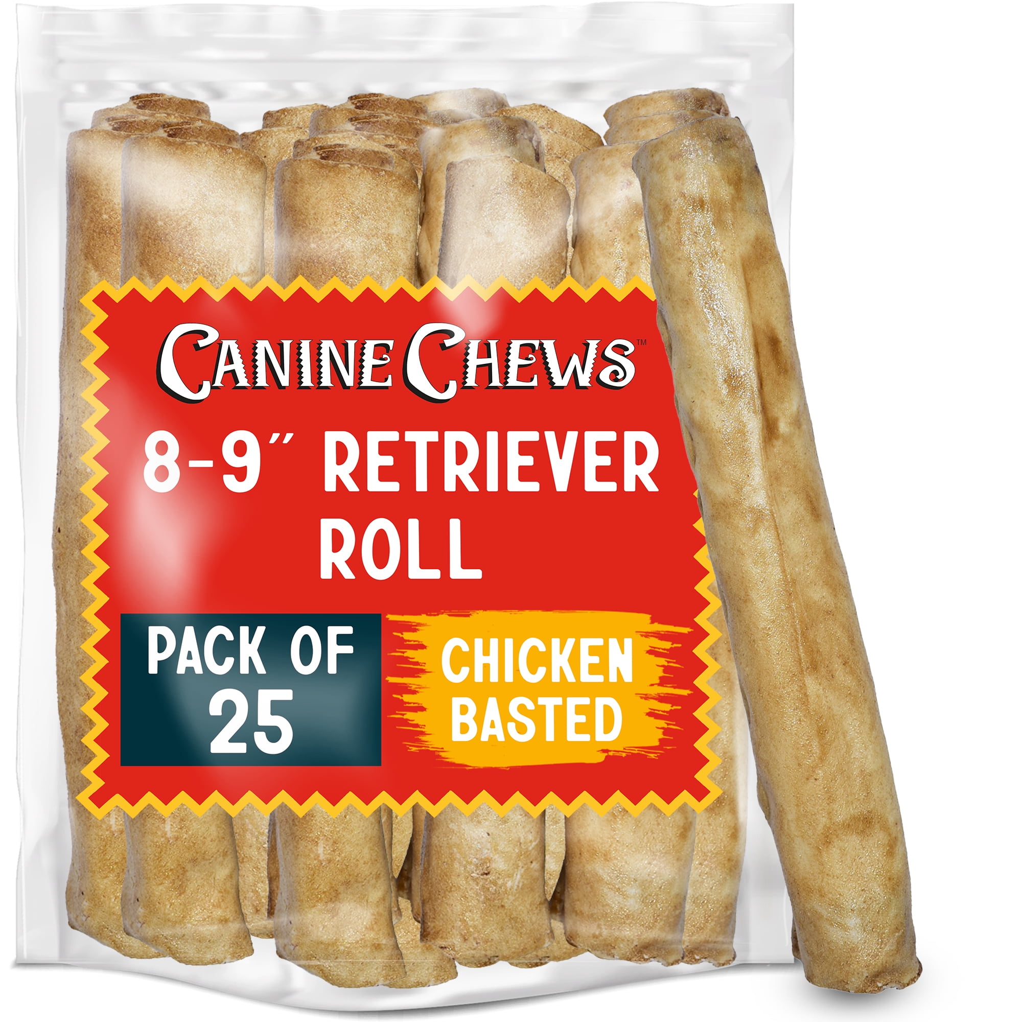 Canine Chews 89" Chicken Basted Rawhide Retriever Rolls (25 Pack