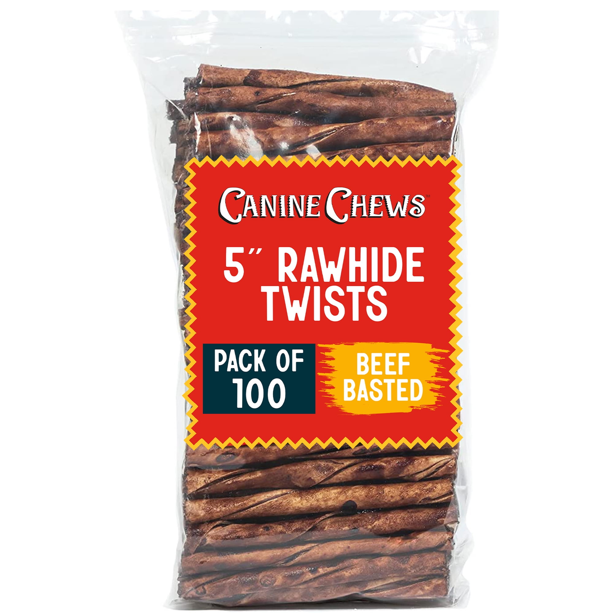 Canine Chews Small Rawhide Twists for Dogs Pack of 100 5" Beef