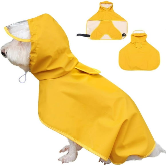 Canine Chic: AdjustableStrap, ClearHood - Yellow Waterproof Raincoat For Dogs, ReversibleDesign With ReflectiveStrip And ElasticLegLoops